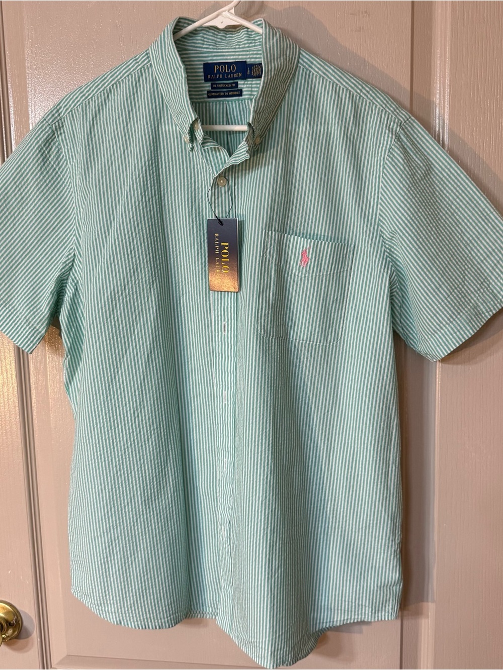 Ralph Lauren Mint Green Striped Short-Sleeve Button-Down Shirt